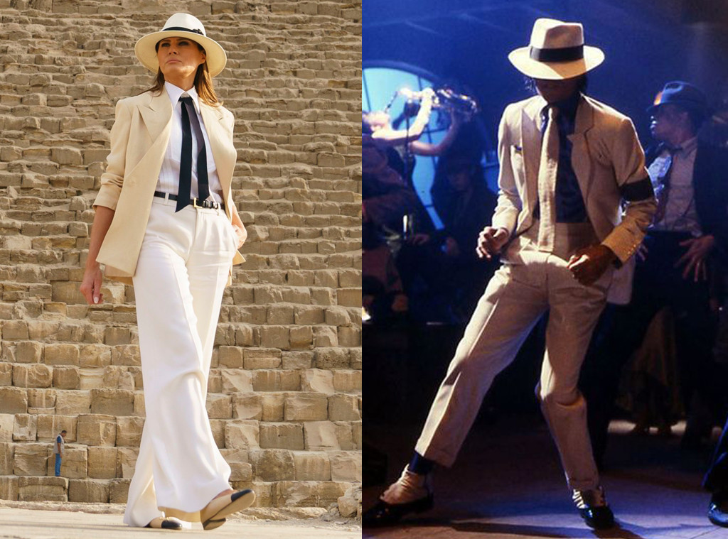 Melania Trump S Latest Outfit Draws Comparisons To Michael Jackson And Indiana Jones Villain E Online
